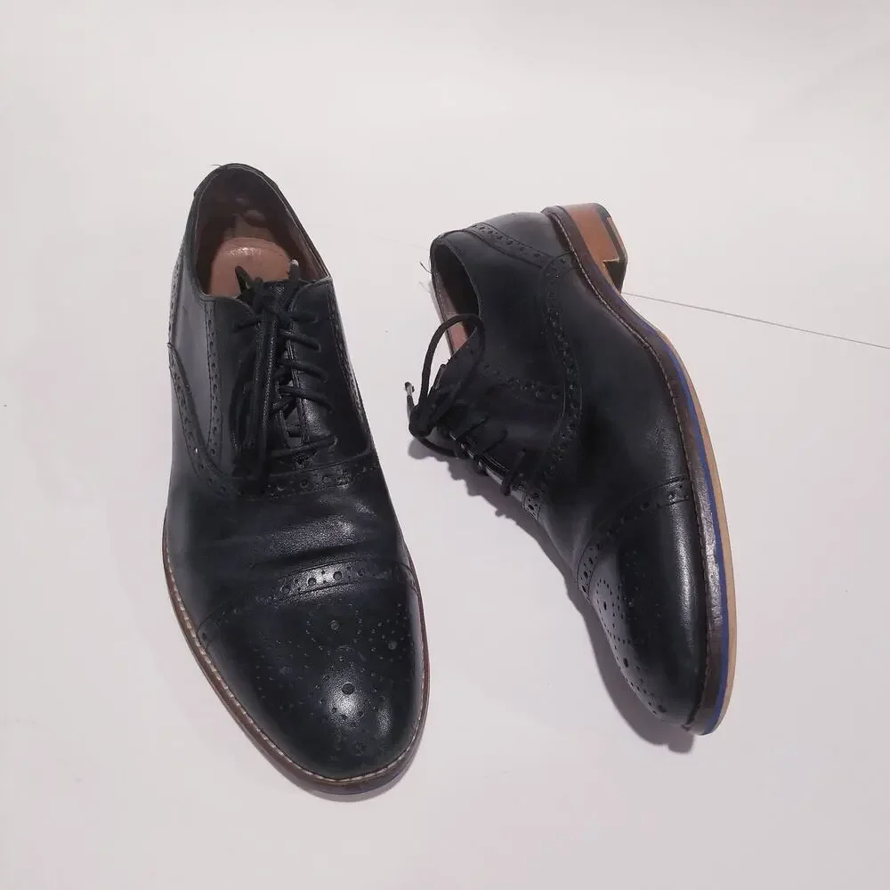 Johnston & Murphy Black Leather Cap Toe Oxford Shoes